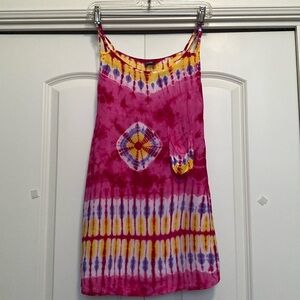 Shop Therapy tie dye play dress girls 5 Rayon pink/Yellow beaded Bohemian Beach